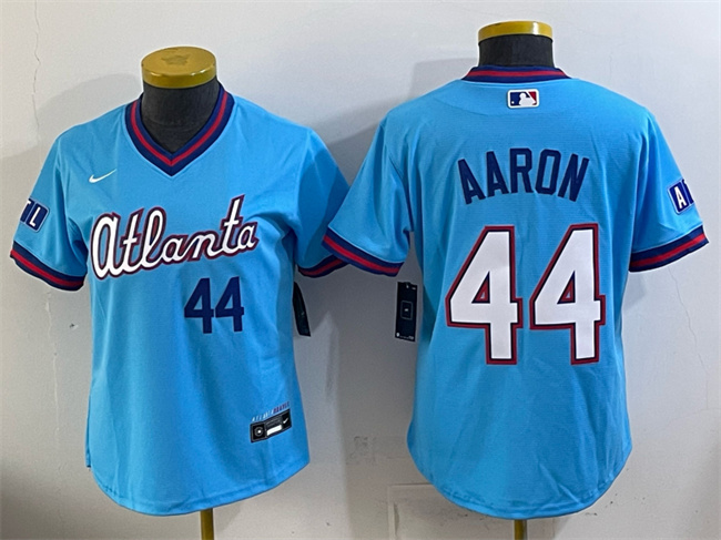 Youth Powder Blue Atlanta Braves #44 Hank Aaron 2026 City Connect Stadium Stitched Baseball Jersey
